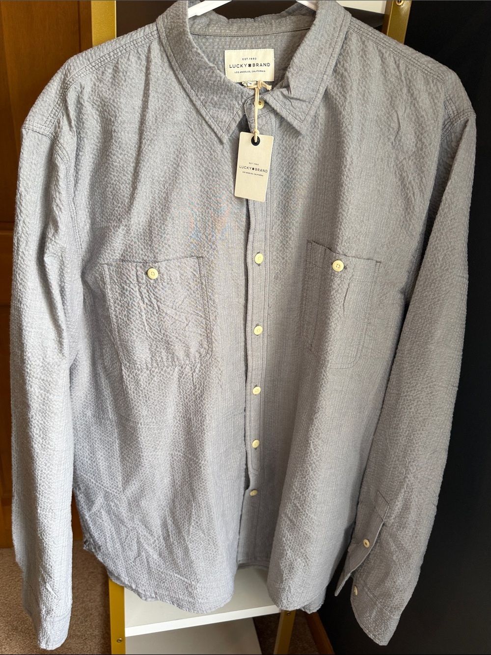 Lucky Brand Pale Blue Textured Button-Up Shirt